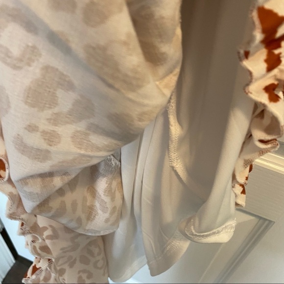 NEW Leopard Print Cutouts Mini Dress Long Sleeves Ruffles Lace Up Back - Picture 7 of 11